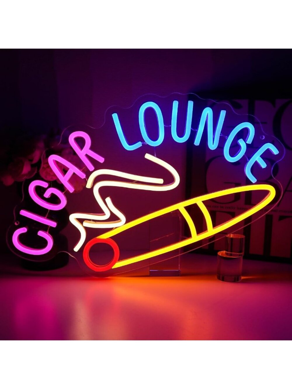 Neon Cigar Lounge Wall Sign - Dimmable LED Light for Man Cave, Bar, Pub Decor